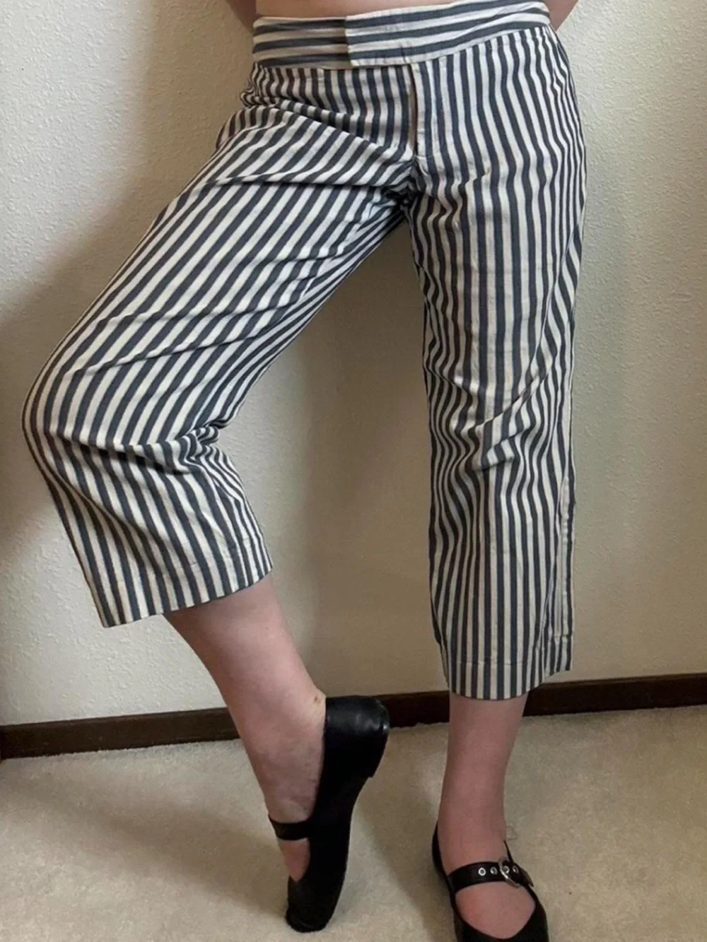 Y2K Gap Low Rise Striped Wide Leg Capris Vintage Twee Boho Coquette - Picture 1 of 8